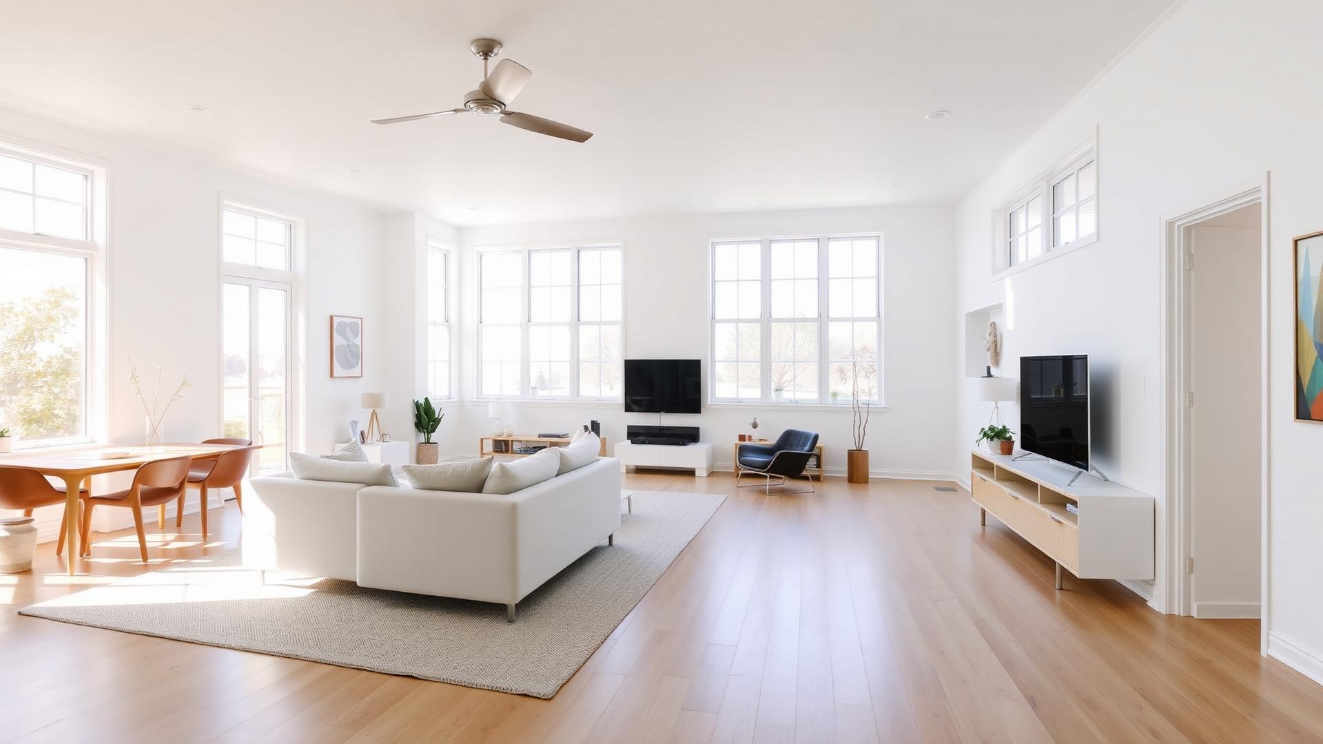 Bright open plan living space after a professional repaint