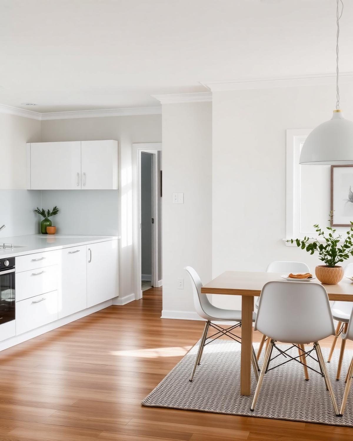 Freshly painted white kitchen and dining space in a Sydney home