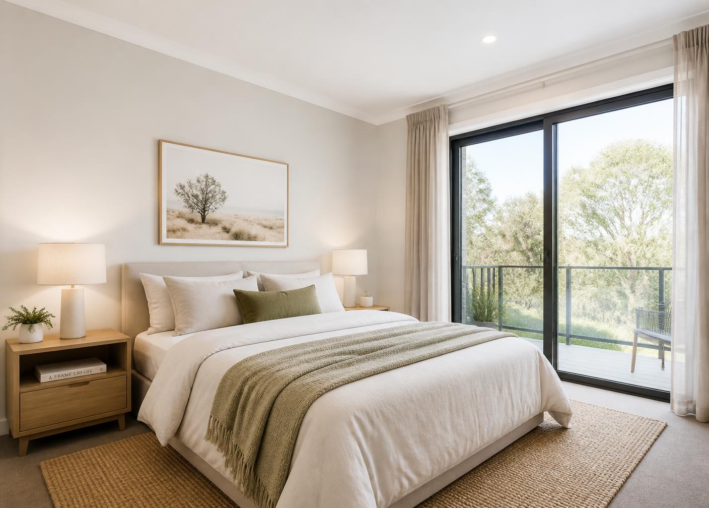 Bright bedroom interior after professional painting